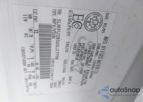 2005 Lincoln Navigator из США, поврежденный, VIN 5LMFU28565LJ17798